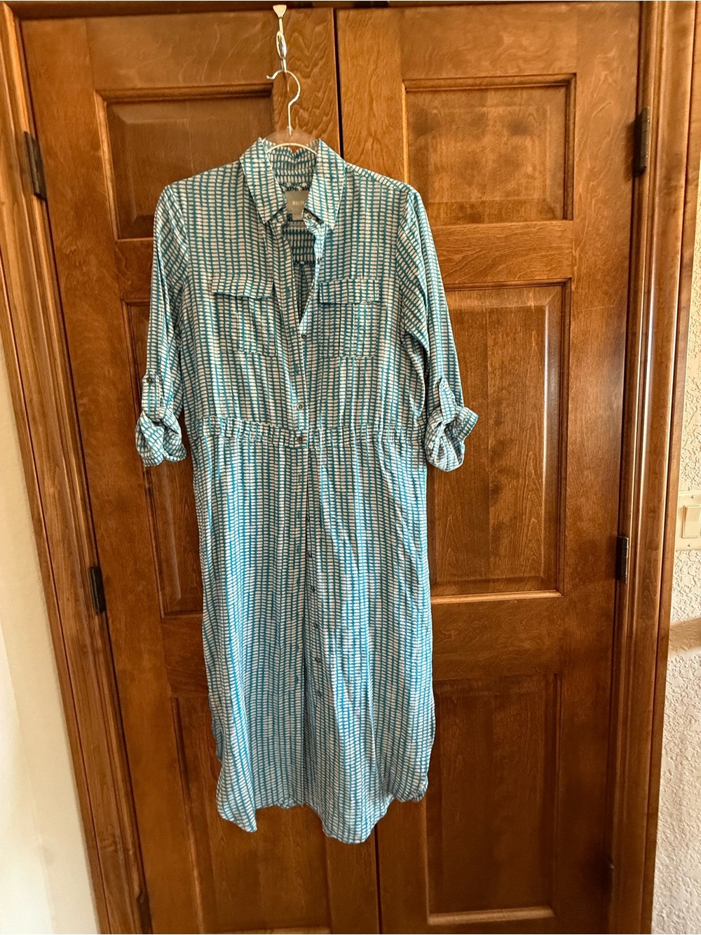 Maeve Teal Blue and White Patterned Button-Front Dress - Women's Size 2